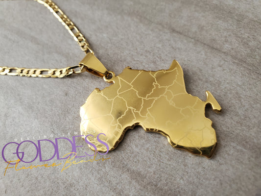 African Chain Pendant Necklace, Gold-Plated Africa Map Pendant, Unique Cultural Necklace Gold-Plated African Map Chain Pendant Necklace - Shop Online.