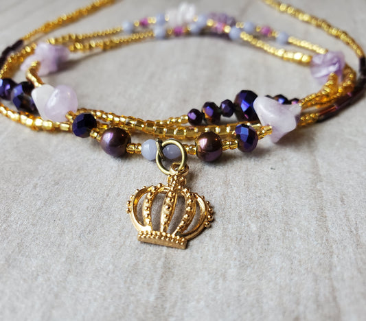 Elevate your aura with the power of Amethyst. Our waist beads purify your space, fill it with love energy, and empower you to put dreams into action. Recall your dreams, prevent nightmares, and celebrate your femininity with these unique handmade waist beads.