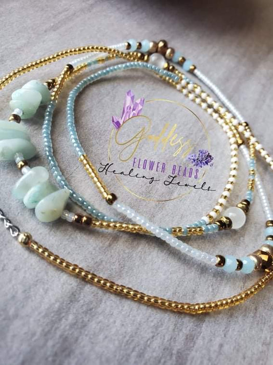Amazonite Waist Beads, Handmade Waist Beads with Amazonite, Chakra Healing Waist Beads, Balance Your Heart Chakra with Waist Beads, Positive Energy Jewelry. Protect Against Negative Emotions with waist beads.