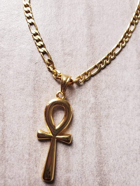 Embrace life's beauty with our 18k Gold Ankh Chain, featuring the ancient Egyptian symbol of life. Crafted to last with no tarnish or fade, it's a timeless and meaningful accessory.